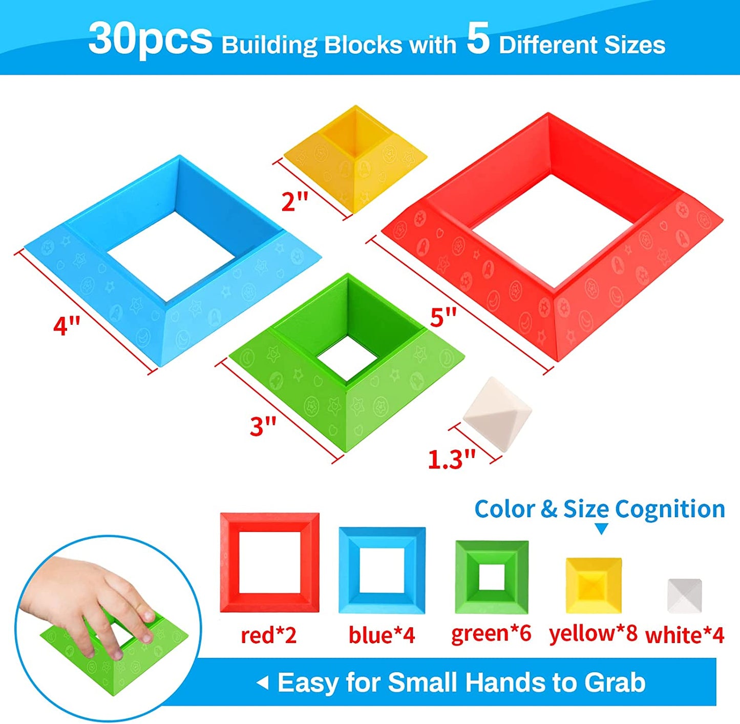 Montessori Toys for 1 2 3 4 5 Year Old Boys Girls Toddlers Preschool Learning Activities 30Pcs Building Blocks Stacking Educational Toys STEM Sensory Toys Gifts for Kids Age 1-2 2-4