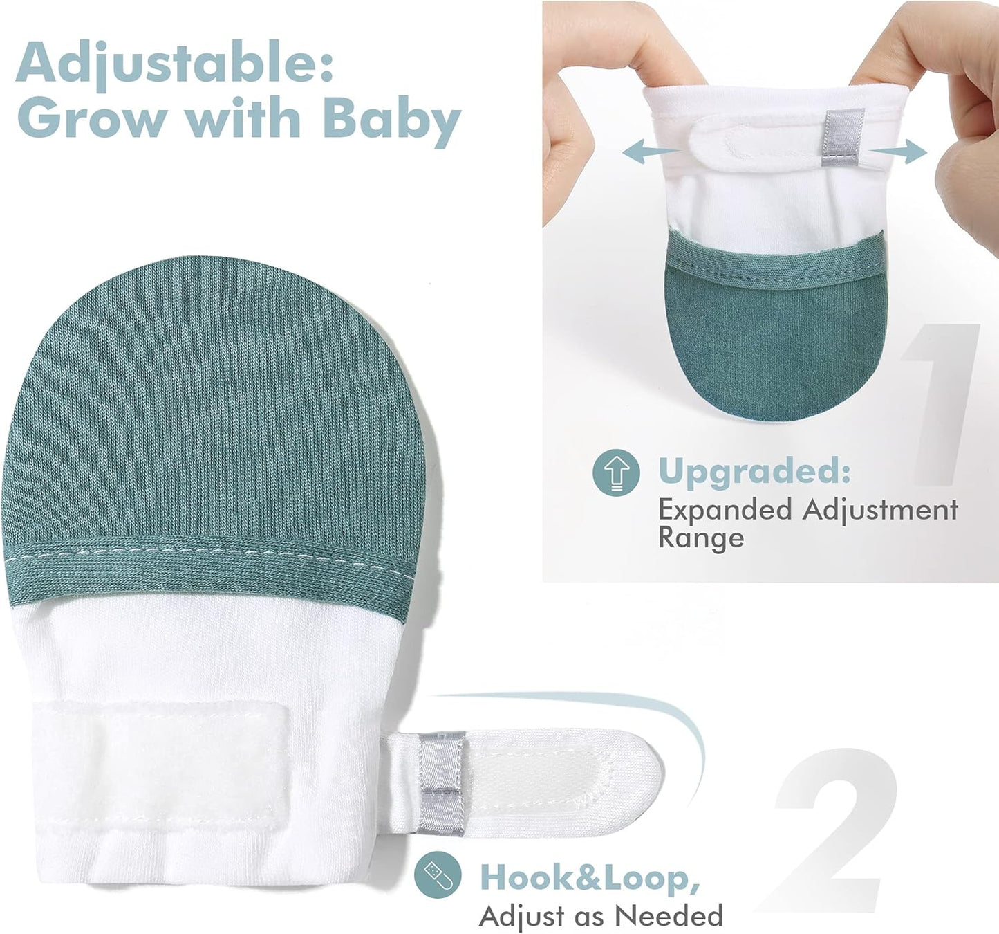 Baby No Scratch Mittens Stay On, 100% Cotton Breathable, Adjustable Infant Gloves for Boys Girls, Newborn - 12 M