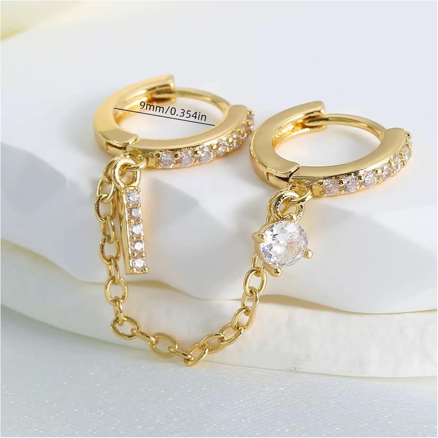 Small Huggie Hoop Earrings for Women Double Piercing Earrings Gold Silver Dangle Chain Cubic Zirconia Stud Ear Cuff Earring Summer Jewelry 
