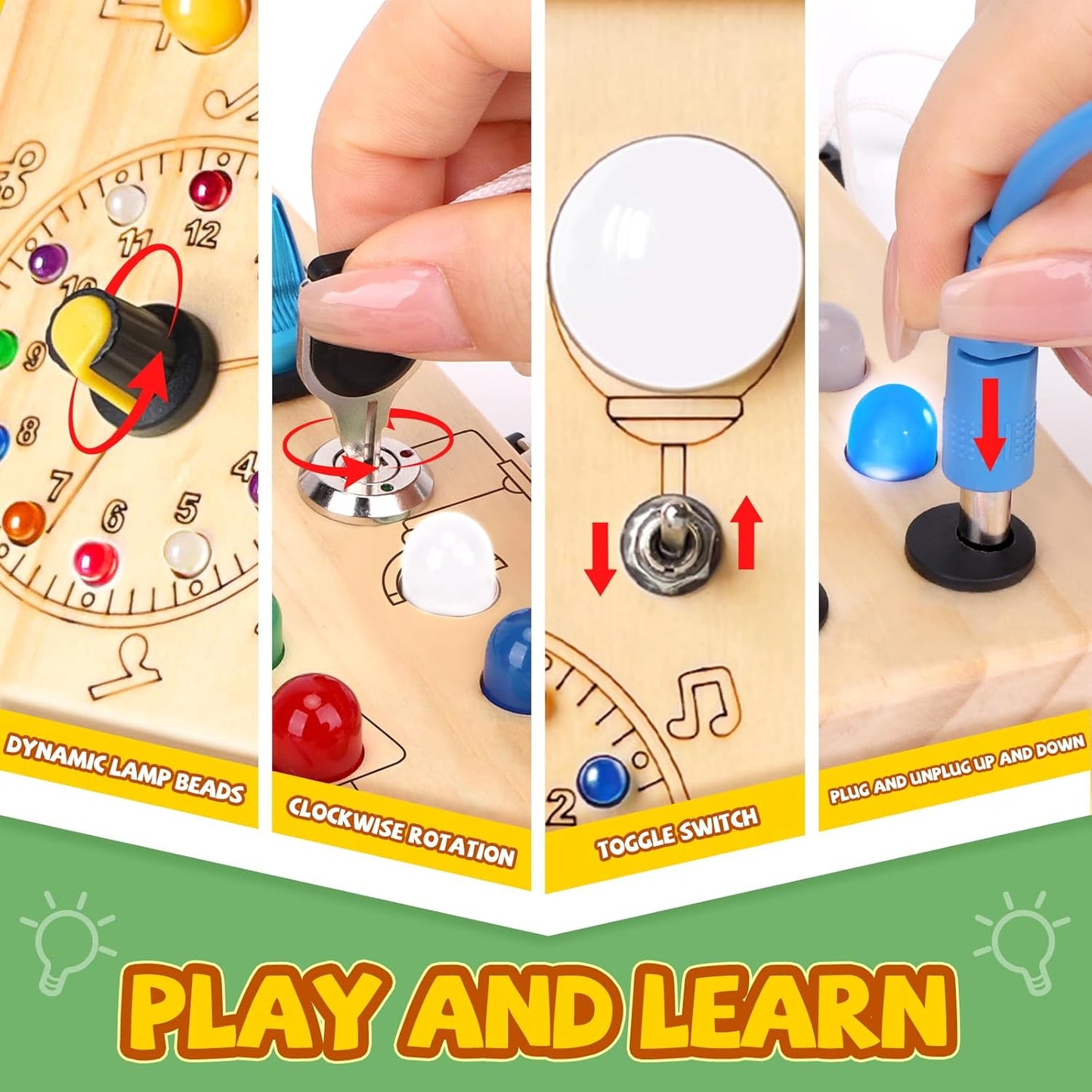 Busy Board,Montessori Toys for 1-3 Years Old, Wooden Toddler Toys, Sensory Travel Toys, Ideal Gift for 1+ Year Old Boys (Busy Board plus V2), Medium, Yellow