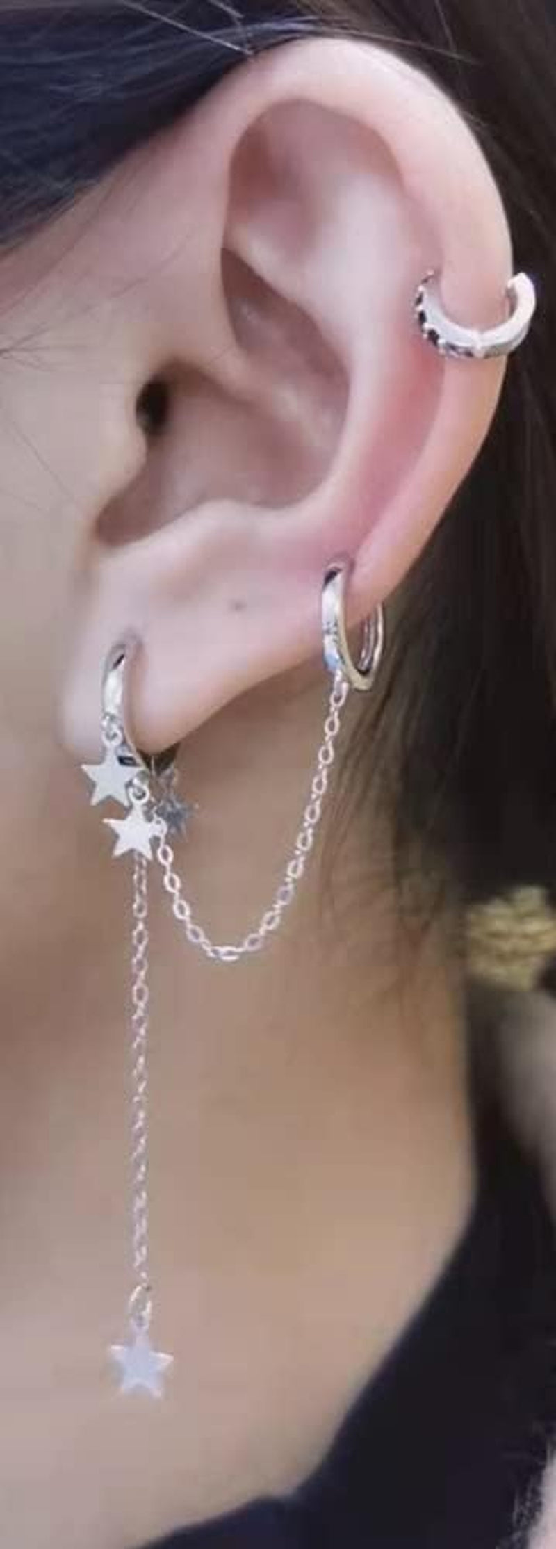 Star Double Piercing Ear Cuff 925 Sterling Silver Earrings CZ Dainty Dangle Drop Tassel Huggie Small Cartilage Hoop Chain Threader Crawler Climber Earrings for Women Teen Girls Sensitive Ear Two