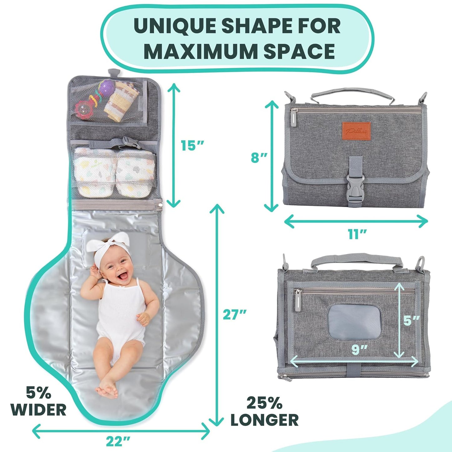Portable Changing Pad for Baby – Soft, Comfortable Portable Diaper Changing Pad with Wipes Pockets – Waterproof, Easy-Clean Travel Baby Changing Pad, Newborn Essentials Must Haves Baby Registry Search