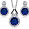 round Zirconia Crystals Set Pendant Necklace Earrings 18K White Gold Plated for Women