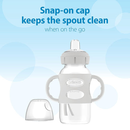 Milestones Wide-Neck Sippy Spout Bottle with 100% Silicone Handles, Easy-Grip Handles with Soft Sippy Spout, 9Oz/270Ml, Green & Gray, 2-Pack, 6M+