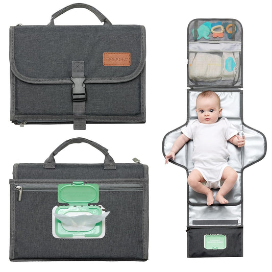 Portable Diaper Changing Pad, Large Diaper Changing Pad, Fit for 0-12 Months Baby, Baby Waterproof Foldable Changing Mat with Oversized Pillow, Travel Baby Changing Pad with Wipes Pocket