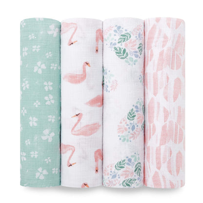 Essentials Muslin Swaddle Blankets for Baby Girls and Boys, Newborn Receiving Blanket for Swaddling, 100% Cotton Baby Swaddle Wrap, 4 Pack, Floral, Briar Rose