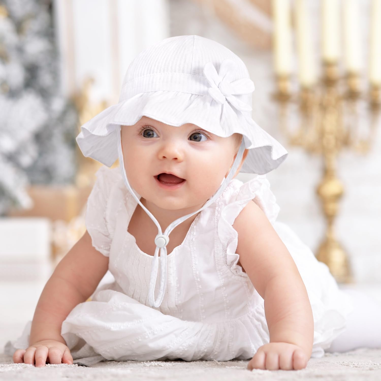 Baby Girl Wide Brim Bucket Hats with UPF 50+ Outdoor Adjustable Beach Hat with Sun Hat