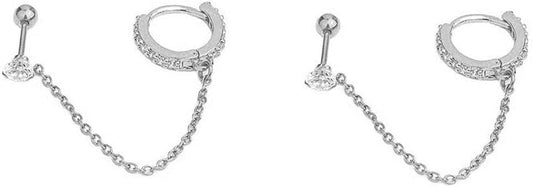 8Mm CZ Small Hoop Cuff Earrings for Women Teen Girls Dainty Clear Crystal Cartilage Stainless Steel 20G Screw Back Threader Chain Drop Dangle Stud Delicate Double Piercing 2Nd Holes Crawler Climbers Hypoallergenic Studs