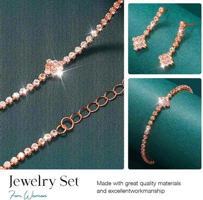 Silver Bridal Wedding Jewelry Set Sparkly Rhinestone Necklace Earrings Bracelet Sets Formal Costume Jewelry for Women and Brides