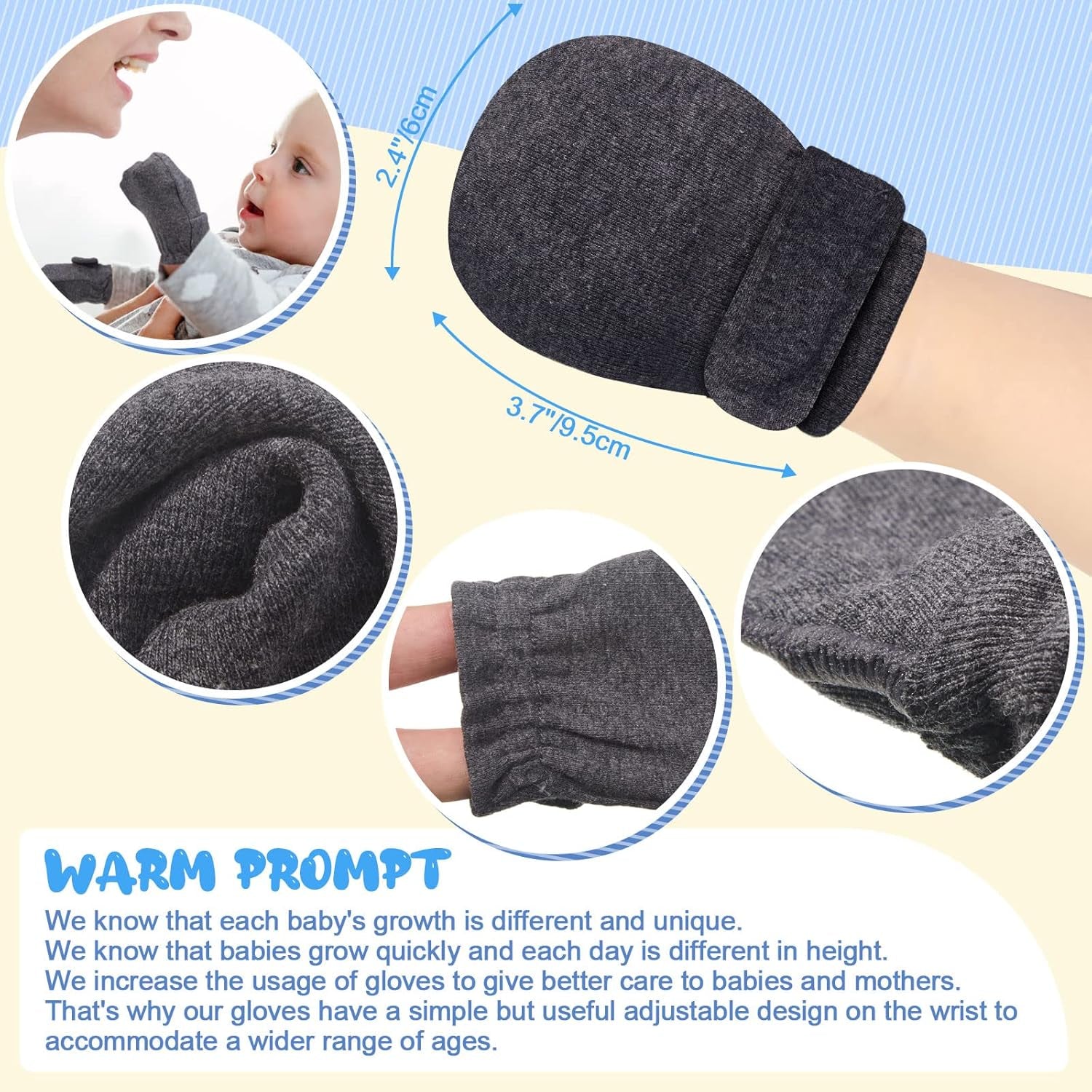 Adjustable Baby Mittens No Scratch Newborn Cotton Breathable Gloves Warm Baby Mitts for Boys