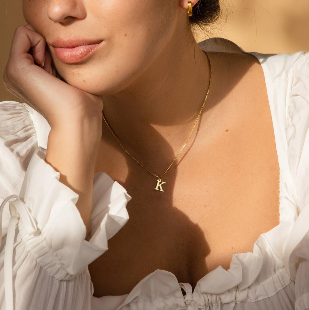 Gold/Silver Initial Necklaces for Women 14K Gold Plated Dainty Letter Necklace Tiny Silver Initial Pendant Name Necklace A-Z Personalized Gift Trendy Jewelry