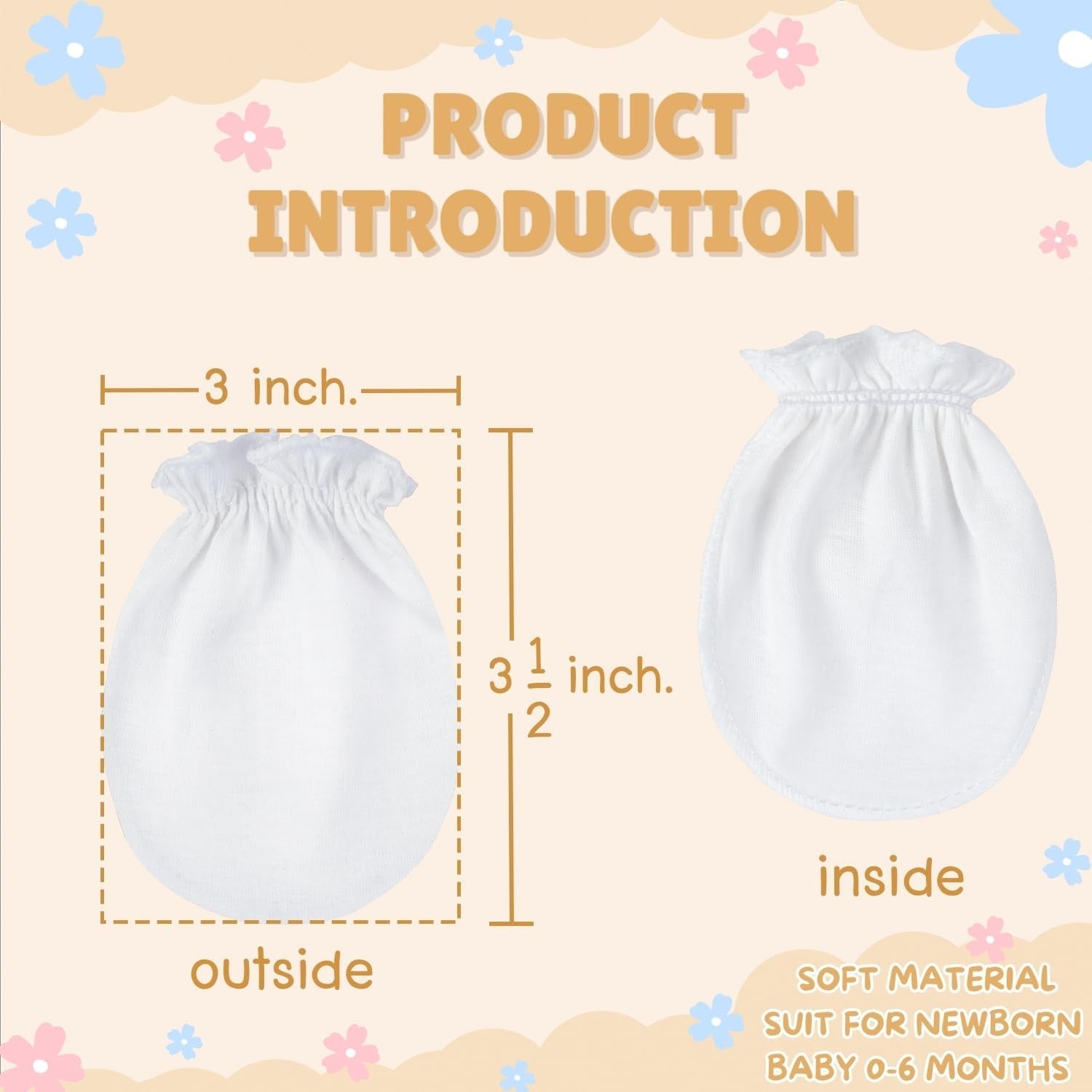 No Scratch Mittens and Caps 100% Cotton for Newborn Baby 0-6 Months Boys Girls