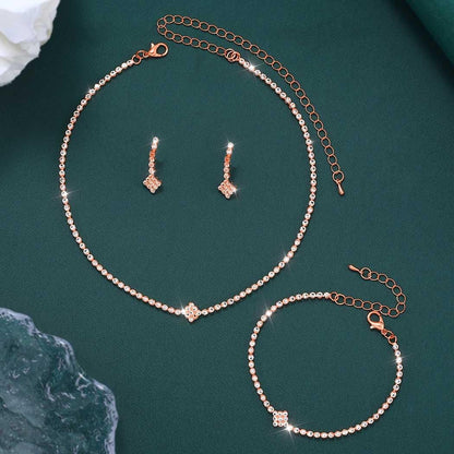 Silver Bridal Wedding Jewelry Set Sparkly Rhinestone Necklace Earrings Bracelet Sets Formal Costume Jewelry for Women and Brides
