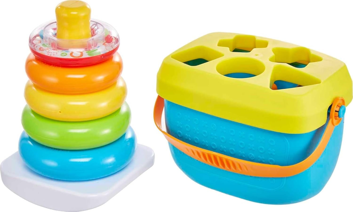 Infant Toy Set, Baby’S First Blocks (10 Shapes) and Rock-A-Stack Ring Stacking Activity for Ages 6+ Months​