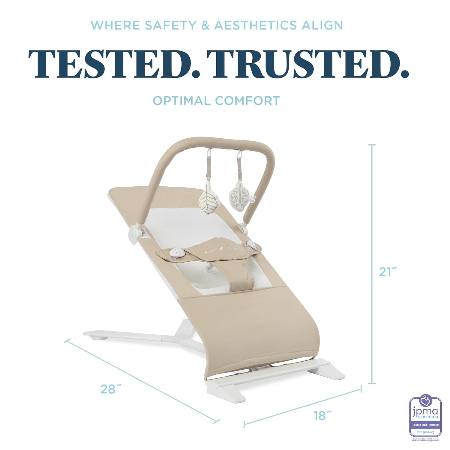 Alpine Deluxe Portable Bouncer for Infants (0-6 Months) - Made with 100% GOTS Certified Organic Cotton in Oat Color