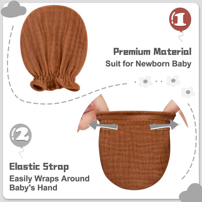 Muslin Baby Mittens for Newborn, 100% Cotton No Scratch Soft Breathable Gloves for Boys and Girls 0-6 Months