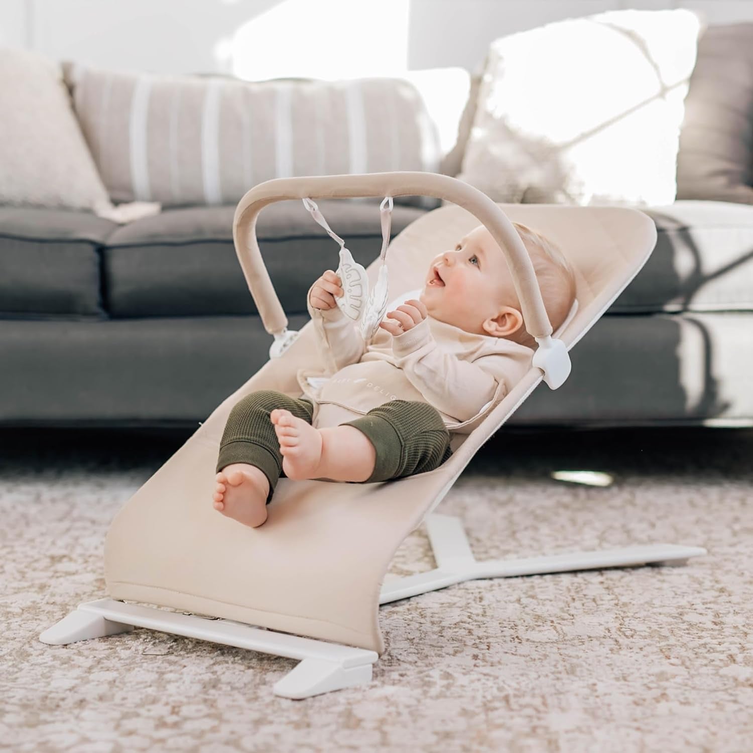 Alpine Deluxe Portable Bouncer for Infants (0-6 Months) - Made with 100% GOTS Certified Organic Cotton in Oat Color