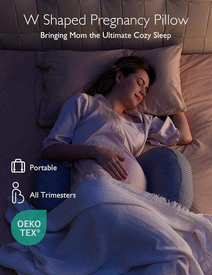 Portable Pregnancy Pillow – W Shaped Maternity Support for Side Sleepers, Adjustable Travel Wedge Pillow for Back, Belly, and Hip Relief, Ideal for Pregnant Women, Deep Grey