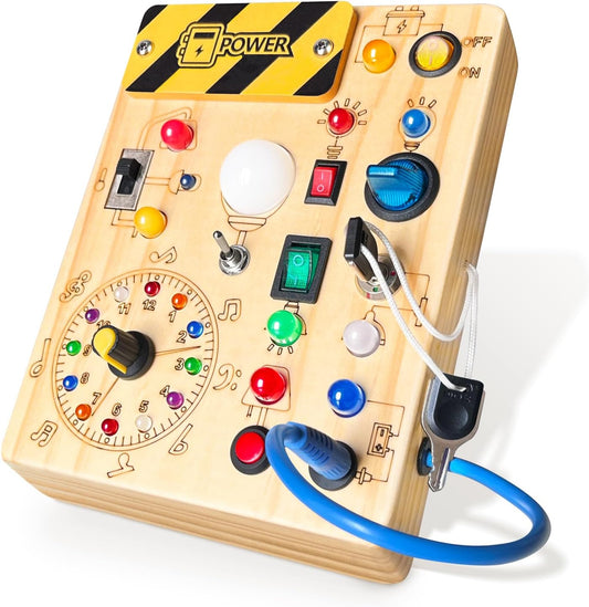 Busy Board,Montessori Toys for 1-3 Years Old, Wooden Toddler Toys, Sensory Travel Toys, Ideal Gift for 1+ Year Old Boys (Busy Board plus V2), Medium, Yellow