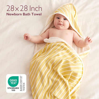 Baby Hooded Towel, 2 Pack Baby Towel Set, Super Soft Bath Towel with Original Design, Shower Gifts for Infant, Toddler (28 X 28 Inch, Lemon Leaves)