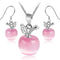 Apples Set Pink Simulated Cat Eye Stone Crystals Pendant Necklace 18 Inches Earrings 18K White Gold Plated for Women