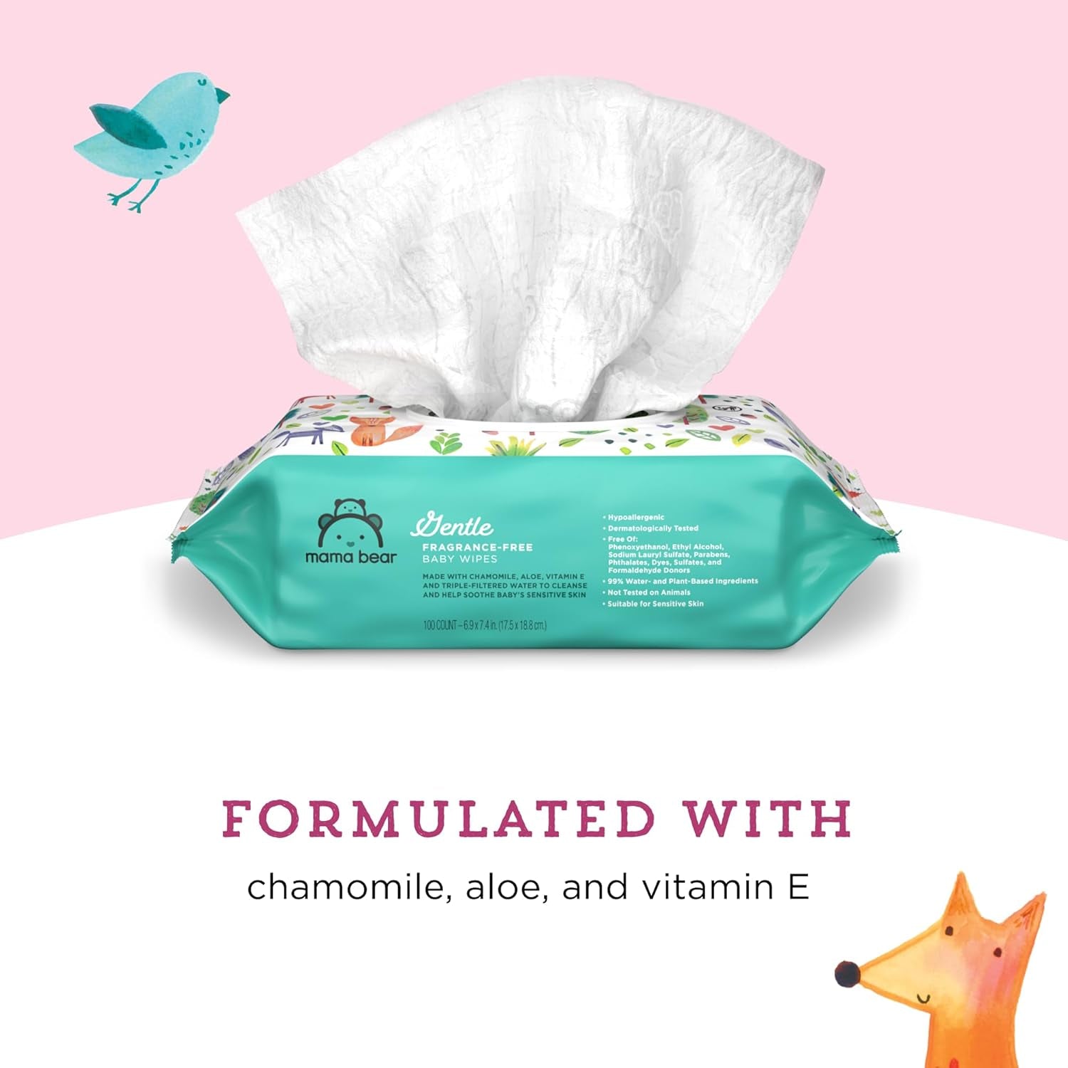 Amazon Brand -  Gentle Fragrance Free Baby Wipes, Hypoallergenic, Sensitive Skin, Unscented, 800 Count (8 Packs of 100)