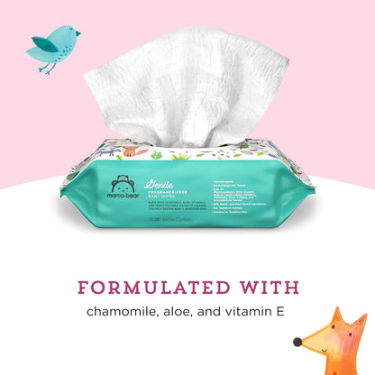Amazon Brand -  Gentle Fragrance Free Baby Wipes, Hypoallergenic, Sensitive Skin, Unscented, 800 Count (8 Packs of 100)