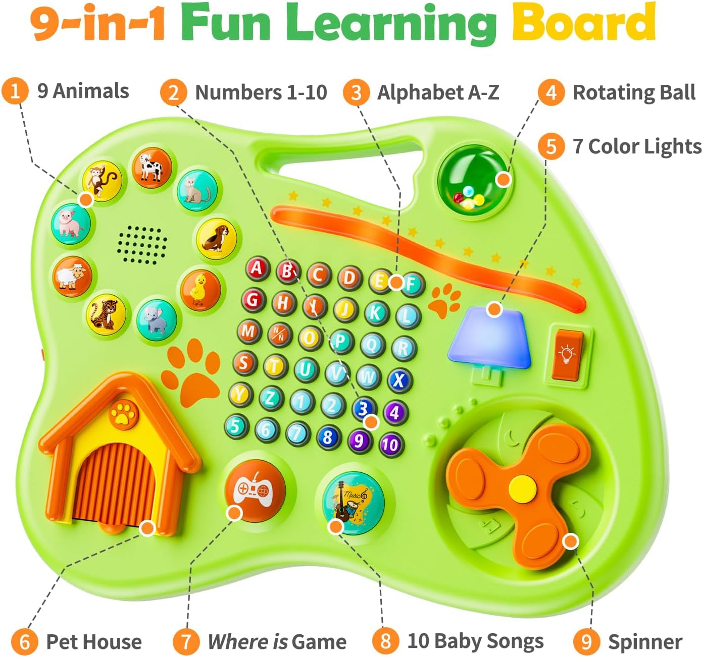 9-In-1 Bilingual Educational Toy for 1 Year Old Girl Boy, Montessori Musical Toys for Toddlers 1-3, Learning Baby Toy 6-12-18 Month Age, First Christmas 1St Birthday Gifts for 1-2 Year Old
