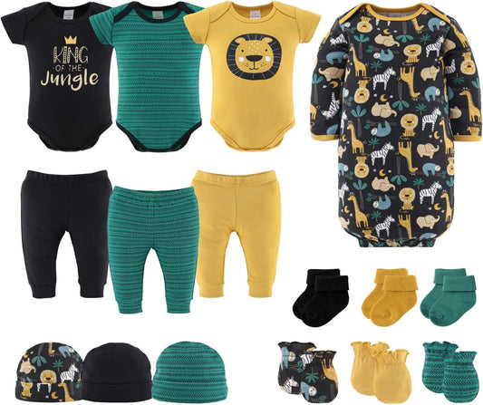 Baby Layette Gift Set for Baby Boys - 16 Piece Boy Baby Clothes Newborn to 9 Months - King of the Jungle