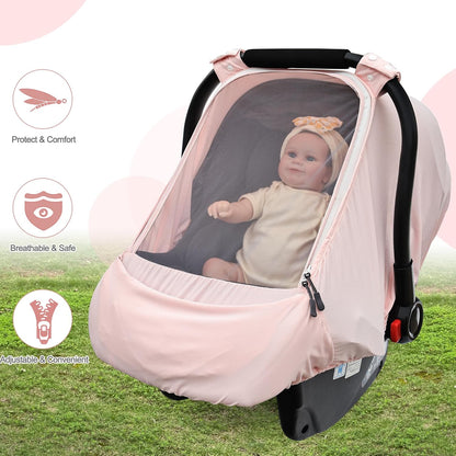 Baby Car Seat Cover,Sunproof Car Seat Canopy for Babies,Baby Girl Car Seat Cover, Baby Car Seat Sun Shade Cover, Infant Carseat Covers for Summer/Spring Use(Pink)