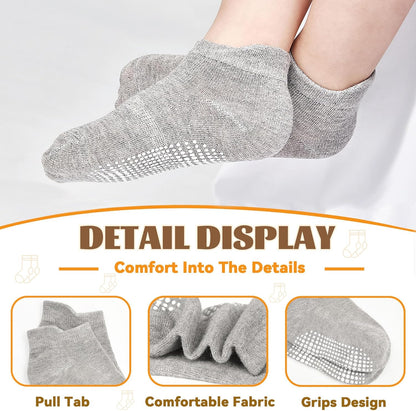 Non-Slip Toddler Socks 15 Pairs Non Skid Low Cut Socks for 1-7 Years anti Skid Ankle Sock for Baby Kids Boys Girls