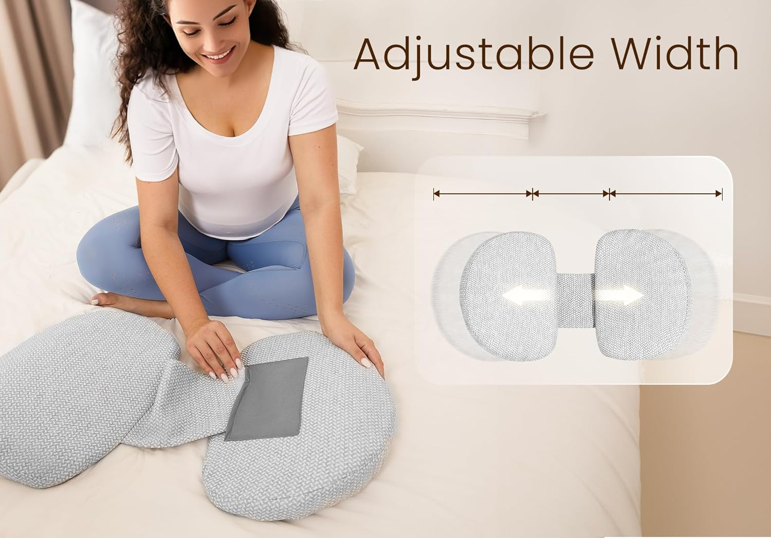 Pregnancy Pillow for Sleeping Memory Foam Pillow for Side Sleeper, Maternity Pillow Support for Back, Belly, HIPS for Pregnant Women, Portable and Adjustable Travel Wedge Pillows Grey