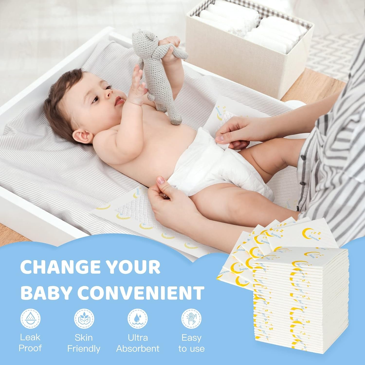 Baby Disposable Changing Pads 100 Count Incontinence Underpad Diaper Changing Liners Quick Absorb Soft Breathable Waterproof Leak Proof 13X18In