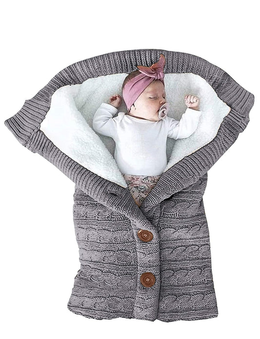Unisex Infant Swaddle Blankets Soft Thick Fleece Knit Baby Girls Boys Stroller Wraps Baby Accessory Grey