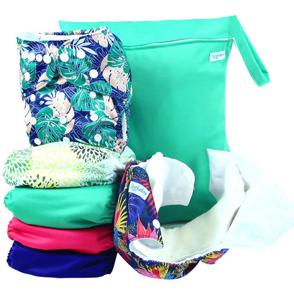 Cloth Diapers Reusable for Boys and Girls, Baby Diaper Cloth with Inserts & Wet Bag One Size (Floral)