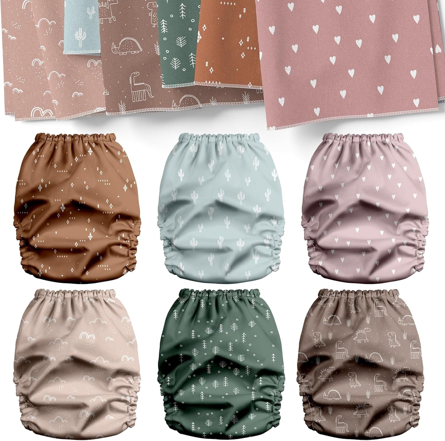 3.0 Pocket Cloth Diapers for Babies with AWJ Lining, 6 Pack with 6 4-Layer Natural Cloth Diaper Inserts - Reusable and Washable Pocket Diapers(Simply Neutrals)