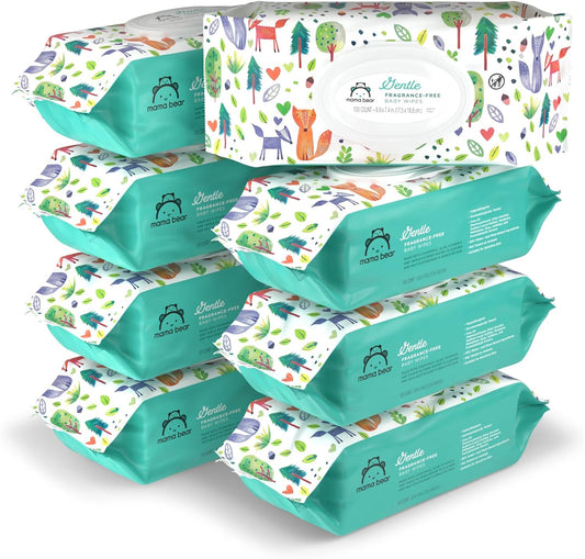 Amazon Brand -  Gentle Fragrance Free Baby Wipes, Hypoallergenic, Sensitive Skin, Unscented, 800 Count (8 Packs of 100)