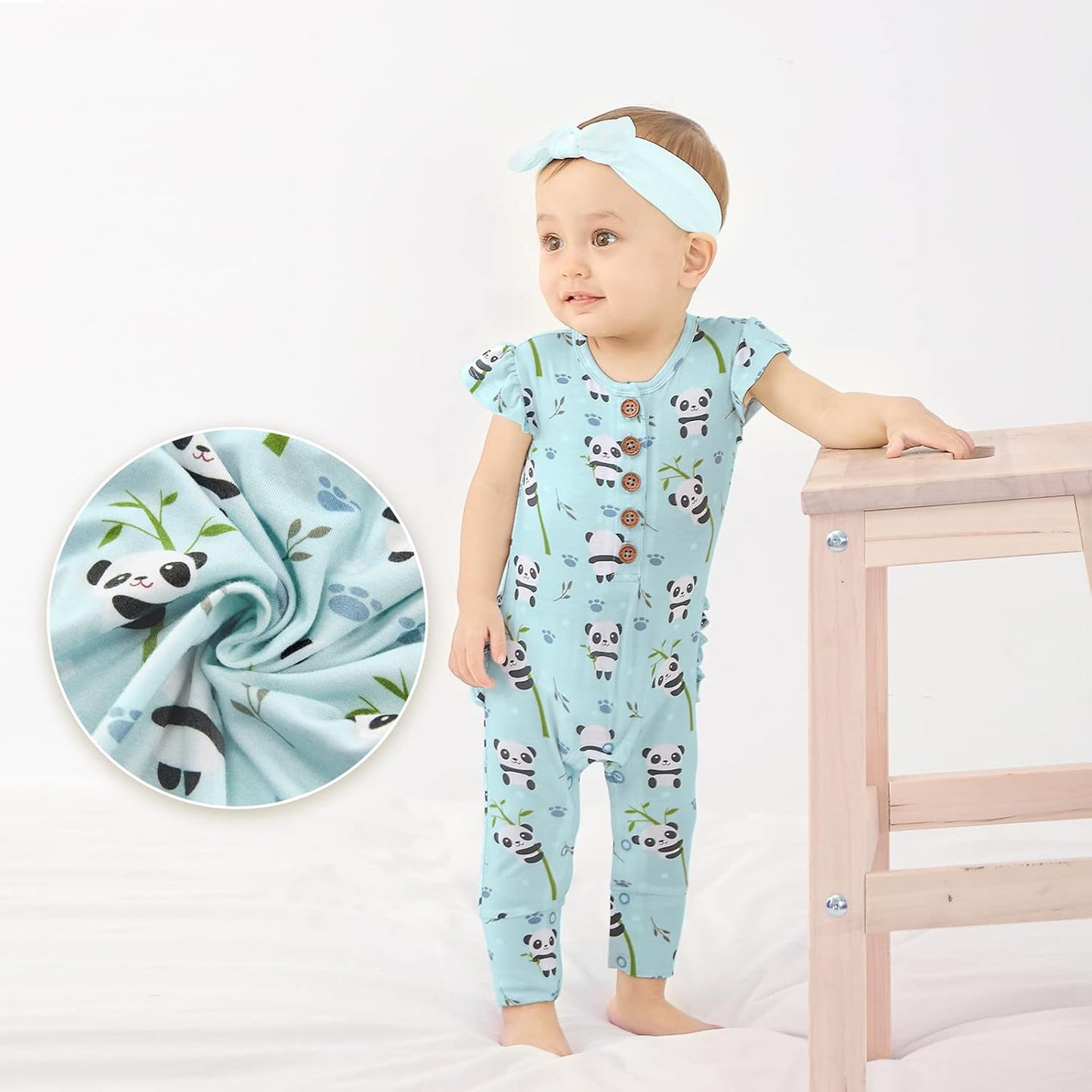Baby Newborn Ruffled Cap Sleeve Button Snap One-Piece Baby Clothes Ffootless Ultra Soft Rompers 0-36 Months