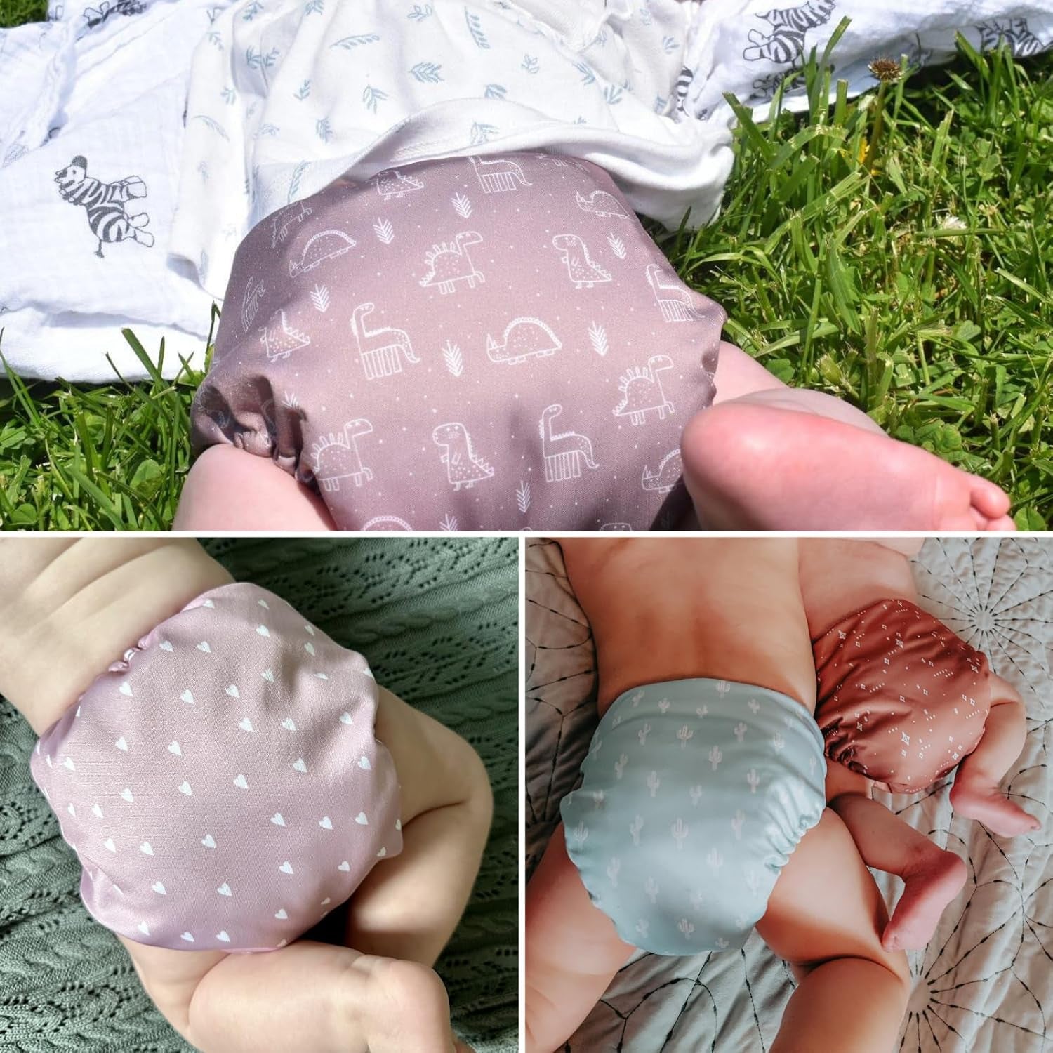 3.0 Pocket Cloth Diapers for Babies with AWJ Lining, 6 Pack with 6 4-Layer Natural Cloth Diaper Inserts - Reusable and Washable Pocket Diapers(Simply Neutrals)
