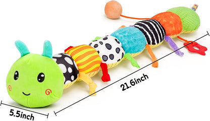 Baby Sensory Toy 0-6 Month Music Animal Stuffed Plush Caterpillar Toy for Infant 0-3-6 Month Tummy Time with Baby Mirror Crinkle Rattle for 6-12 Month Easter Toy for Newborn Boys Girls Birthday Gifts