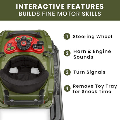 Jeep Classic Wrangler 3-In-1 Grow with Me Activity Walker - Features Music, Lights, Removable Play Tray, Push Walker Mode, Converts into Rolling Car Toy, Anniversary Green