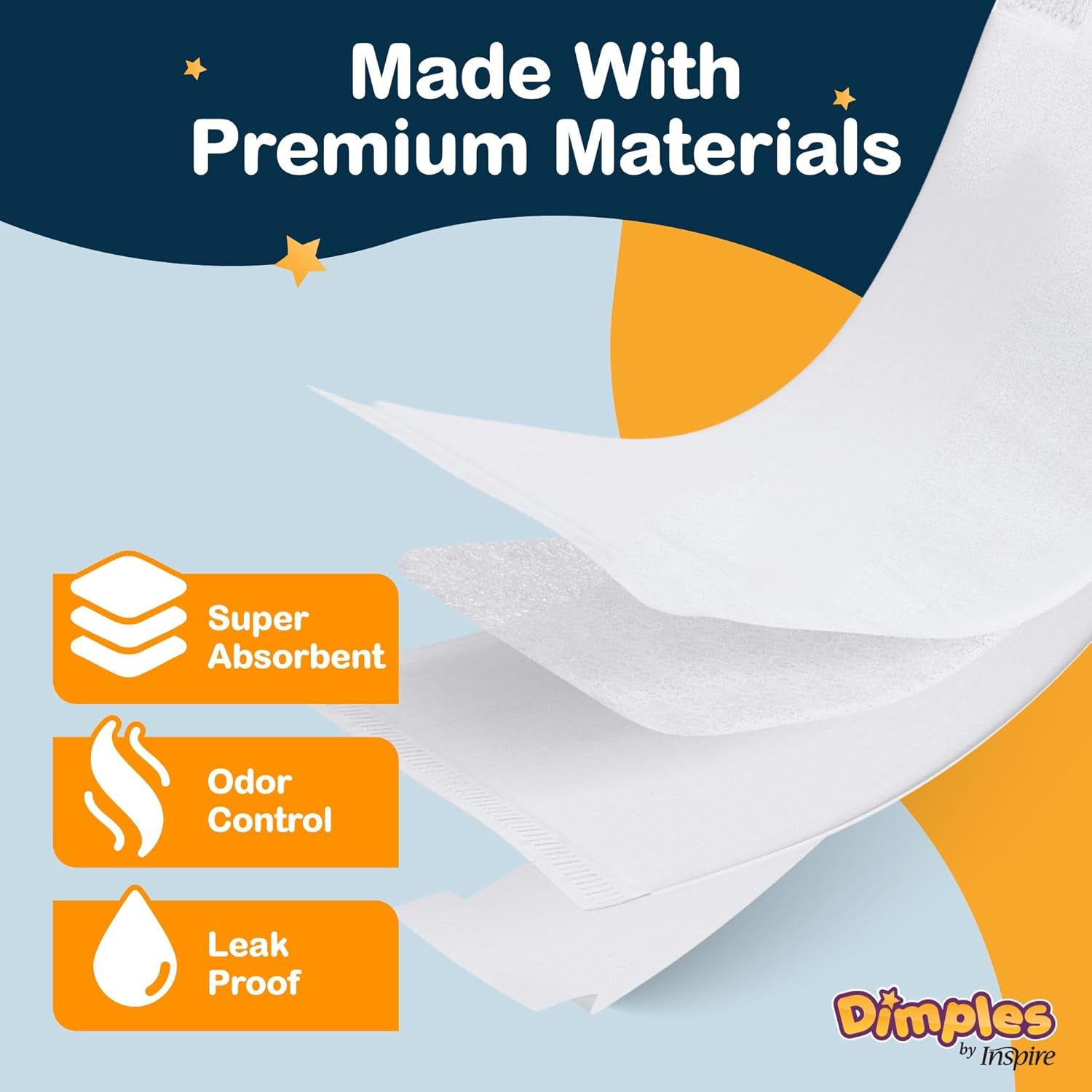 Dimples Booster Pads, Baby Diaper Doubler with Adhesive for Secure Fit | 1 Size Fits All Diapers | Boosts Absorbency No More Leaks 22 Count