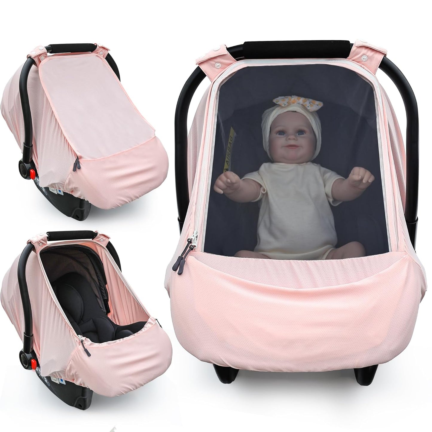 Baby Car Seat Cover,Sunproof Car Seat Canopy for Babies,Baby Girl Car Seat Cover, Baby Car Seat Sun Shade Cover, Infant Carseat Covers for Summer/Spring Use(Pink)