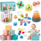 6 in 1 Baby Toys 6 to 12 Months, Montessori Toy for Toddlers 1-3, Infant Teething Babies Toy Stacking Blocks Rings Pull String Toy Sorter Sensory Bin