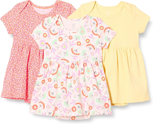 Baby Girls' Short Sleeve Bodysuit Dress, Pack of 3