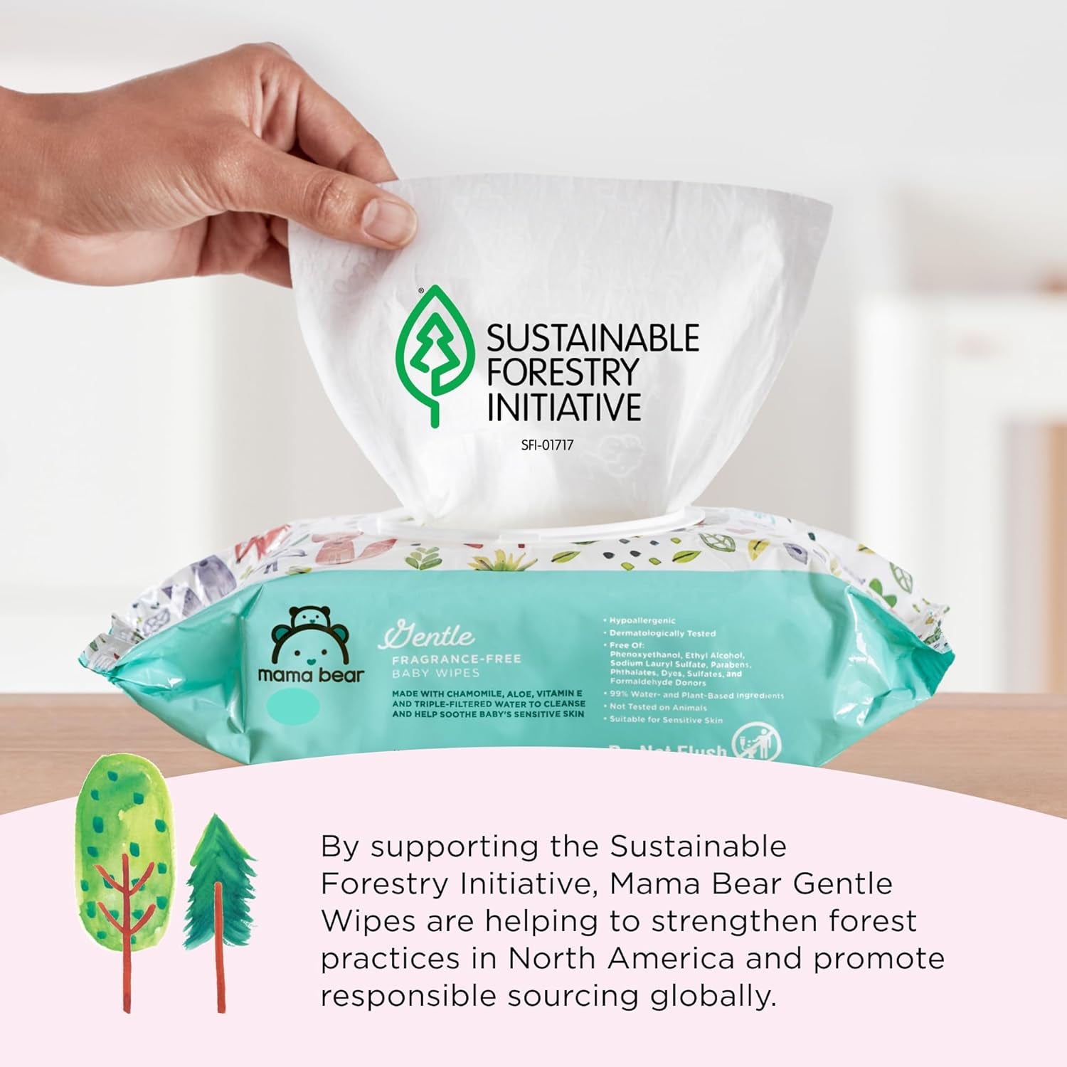 Amazon Brand -  Gentle Fragrance Free Baby Wipes, Hypoallergenic, Sensitive Skin, Unscented, 800 Count (8 Packs of 100)