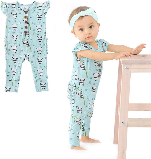 Baby Newborn Ruffled Cap Sleeve Button Snap One-Piece Baby Clothes Ffootless Ultra Soft Rompers 0-36 Months