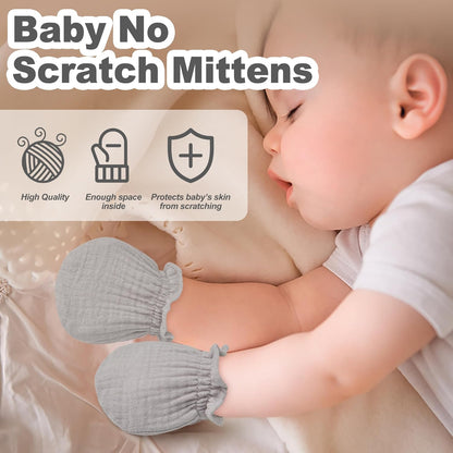 Muslin Baby Mittens for Newborn, 100% Cotton No Scratch Soft Breathable Gloves for Boys and Girls 0-6 Months