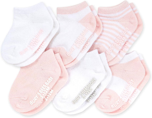Unisex Baby Socks Ankle or Crew Height Made with Soft Organic Cotton, 6 Packs with Non-Slip Grips for Babies