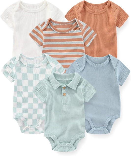 Fashion Baby Boy Girl Bodysuits 6-Pack Casual Cotton Soft Infants Outfit New Born Clothes